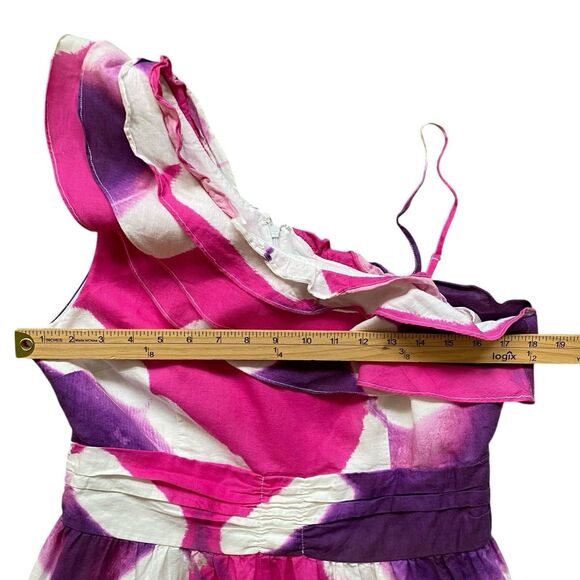 Busayo Collective Tie Dye One Shoulder Maxi Dress L  Tiered Ruffled Party Summer - Picture 6 of 12